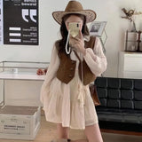 KYLETHOMASW  -  White Gentle Style Long-sleeved Dress for Women with Waist Slimming a Character