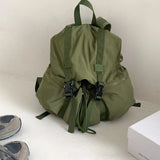 KYLETHOMASW  -  Korean Solid Color Drawsting Backpacks Light Weight Nylon Ruched Shoulder Bags Large Capacity Casual Student Schoolbag Travel