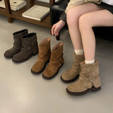 KYLETHOMASW  -  Fashion Metal Buckle Decoration Design Ankle Boots Women High Quality Retro Faux Suede Boots Comfortable Non-Slip Platform Boots