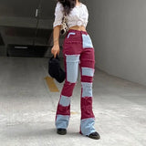 KYLETHOMASW  -  Y2k Patchwork Jeans Women Casual All-match Zippper Pockets Button Flare Denim Trousers Female 2025 Spring Summer Lady Streetwear