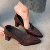 KYLETHOMASW  -  Vintage Spring Thick Heel Women Mary Jane Shoes Shallow Buckle Strap Shoes Ladies Elegant Pointed Toe Dancing Party Pumps