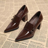 KYLETHOMASW  -  New High Heels Shoes Waterproof Platform Large Size Fashion Shallow Patent Leather High Quality Women Shoes Zapatillas Mujer