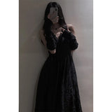 KYLETHOMASW  -  Vintage Black Midi Dress Women Elegant Party V Neck Dresses Summer Korean Sexy Spaghetti Strap Lace Up Bodycon Vestidos