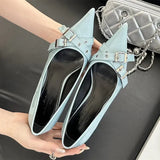 Kylethomasw Elegant Patent Leather Metal Belt Buckle Designer Women Pumps Sexy Pointed Toe Thin High Heels High Quality Mary Jane Mules Shoe