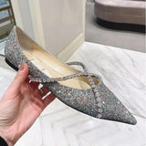KYLETHOMASW  -  Women's single shoes,Europeanand American spring and autumn newfashionable pointeddiamond chainflat bottomed shallow mouth shoes