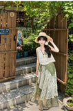 KYLETHOMASW  -  Vintage Tie Dye Printed Skirt Women Asymmetrical a-Line Skirt Elegant Lace Patchwork Midi Skirts Summer Y2k Mori Girl Skirt A056