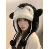 KYLETHOMASW  -  Sweet Hot Girl Cute Penguin Warm Hat Women's Winter Thickened Bomber Hats Fashion Female Trendy Accessories