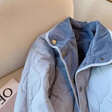 KYLETHOMASW  -  Corduroy Parka Women Fashion Patchwork Puffer Jacket Winter Korean Down Coats Long Sleeve Casual Cotton Padded Outerwears