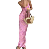 KYLETHOMASW  -  Women Sleeveless Maxi Tank Dress Spaghetti Strap Pattern Long Bodycon Dress Slim Dress