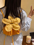 KYLETHOMASW  -  Ins Flower Bucket Bag Cute Checkered Canvas Bags Women's 2025 New Sweet Cute Commuting Backpack