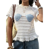 KYLETHOMASW  -  Women's Vacation Hollow Out Knit Shell Beach Top Boho Style Summer Cover Up Crochet Lace Blouse