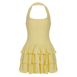 KYLETHOMASW  -  Fashion Sweet Slim Fit Solid Elegant Women Halter Dresses Summer Short Simple Causal Cake Frock Backless