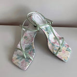 KYLETHOMASW  -  High Quality Original Designer Women Sandals Elegant Satin Floral Design Heels Ankle-Wrap Clip Toe Summer Sandals Dress Shoes