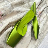 KIylethomasw Flip-flops Green Black Brown Ballet Outdoor Low Heels Satins Slingback Shoes For Women Slipper Women's Sandals