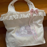 KYLETHOMASW  -  Cartoon Sweet Girls Rabbit Printing Handbags Patchwork Lace Kawaii Bow Top-Handle Bags Women Cute Purses Fashion Y2k Clutches