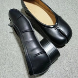 KYLETHOMASW  -  Spring Summer Microfiber Leather Split Toe Women Pumps Fashion Pleated 3.5cm Low Heeled Tabi Soft Soles Loafers Shoes