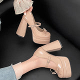 KYLETHOMASW  -  Autumn Platform Thick Heel Women Mary Jane Shoes Fashion Butterfly-knot Shoes Ladies Outdoor Dress Pumps