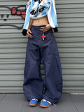 KYLETHOMASW  -  Slim Casual Loose Chicly Women Pants Ins American Retro Cargo Pants Female Blue Black High Waist Fashion Street Woman Pants