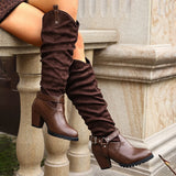 KYLETHOMASW  -  Women's Autumn and Winter knee high boots with loose design patent leather toe buckle strap for daily wear