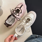KYLETHOMASW  -  Retro Style Silver Mary Jane Shoes, Lace-Up, Round Toe, Hidden Heel, Casual Flats, Ballet Flats, Deep Mouth Fashion Flats