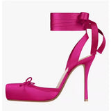 KYLETHOMASW  -  Summer New French Girls' Ballet High Heels Satin Ribbon Ballet Bow Hooded Sandals