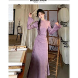 KYLETHOMASW  -  New Chinese Style Buckle Stand Collar Dress With Waist Cinching And Improved Qipao Women's Temperament In Autumn Long Skirt