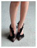 KYLETHOMASW  -  Spring and summer new pointed fish mouth rhinestone lace-trimmed hollow single shoes high-heeled banquet dress women's sandals