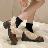 KYLETHOMASW  -  Fur Lining Women Mary Jane Shoes Elegant Square Toe Slip On Footwear 2026 Spring Autumn Keep Warm Ladies Thick Heel Single Shoes
