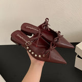 KYLETHOMASW  -  Fashion Butterfly-Knot Footwear Flats With Shoes For Women Mules Pointed Toe Female Shallow Ladies Flats Slip On Shoes