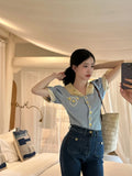 KYLETHOMASW  -  Blue Embroidered Shirts Lapel Sweet Temperament Blouses Vintage Y2k Clothing New Korean Fashion Blusa Mujer Moda