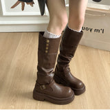 KYLETHOMASW  -  Autumn Winter Platform Thick Bottom Woman Knee High Boots Shoes Ladies Elegant Belt Buckle Knight Booties