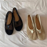 KYLETHOMASW  -  New Korean style round-toe braided openwork flat low-cut single shoes for women, retro thick heel slip-on sandals