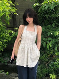 KYLETHOMASW  -  Korean Niche Layered Neck Hanging Plaid Vest Dress Women Summer New Retro Age Reducing Short Dresses