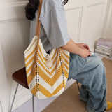KYLETHOMASW  -  Hollow Knitted Women's Korean Shoulder Bag High Quality Vacation Beach Woven Tote Shopper Bag for Lady New Female Handbags