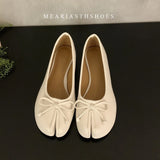 KYLETHOMASW  -  Novelty satins Leather bowknot Split Toe flat shoes woman mary janes Japanese trotters flats Tabi ninja loafers women Moccasins
