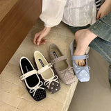 KYLETHOMASW  -  Spring/Autumn Ballet-Style Bow Flat Flats for Women Square Toe Mary Jane Shoes Soft Sole Shallow Comfortable Women Flats 6352