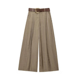 KYLETHOMASW  -  Minimalist Gold Satin Wide Leg Pants Women's French Office Ladies Lazy High Waist Loose Pants Trousers Women