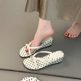 KYLETHOMASW  -  French Vintage Polka Dot Women's Herringbone Flip Flops Summer Wedge Toe-Post Sandals Gentle Style Niche