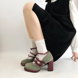 KYLETHOMASW  -  Designer Luxury Spring Thick Heel Women Mary Jane Shoes Butterfly-knot Buckle Strap Shoes Ladies Elegant Dancing Party Pumps