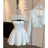 KYLETHOMASW  -  Summer Kawaii New Two Piece Set Women Chiffon Blouse+sleeveless Strap Dress Female Casual Lolita Japanese Princess Suit
