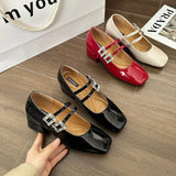 KYLETHOMASW  -  Spring New Women Shoes Fashion Red Ladies Elegant Mary Jane Shoes Square Heel Casual Dress Outdoor Ballerinas