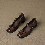 KYLETHOMASW  -  Butterfly-knot Elegant Shallow Mouth Women Pumps 2025 Mary Jane Fashion Square Toe Metal Buckle Thick Heel Dress Ladies Footwear