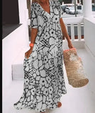 KYLETHOMASW  -  Women's Printed ort Collar Long Skirt Dr Loose Waist Regular Sve A-Line Gown Ciwalk Sle Casual Faion Dr