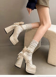 KYLETHOMASW  -  Pink Lolita High Heels Women's Pumps 2025 Cute Bow Round Ankle Straps Chunky Platform Mary Jane Shoes Embroidered Heels Women