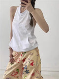 Kylethomasw White Halter Sleeveless T-shirts Women Backless Tank Crop Top Korean Style Summer Fashion Summer High Streetwear Clothes