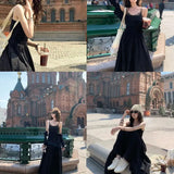 KYLETHOMASW  -    French Elegant Luxury Lace Spliced Black Slip Dress Summer New High end Sleeveless Waist Slimming A-line Long Dress for Women