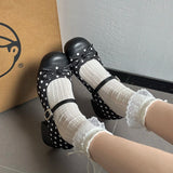 KYLETHOMASW  -  Cute Polka Dot Thick Heel Women Mary Jane Shoes Designer Buckle Strap Pumps Ladies Eelgant Butterfly-knot Dress Single Shoes