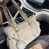 KYLETHOMASW  -  Hot Girl Vintage Studded Tote Bag Women Leather Textured Large Capacity Shoulder Bag Ladies Y2k Aesthetics Commute Crossbody Bag
