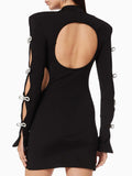 Kylethomasw Spring Women Sexy Long Sleeve Backless Black Diamonds Crystal Mini Bodycon Dress 2024 Elegant Celebrity Evening Party Club Dress