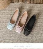 KYLETHOMASW  -  Deliate Bowtie Silk Ballerinas Woman Traf Pig Square Toe Flats Shallow Slip On Moccasins Femme Brides Wedding Shoes Pink Ballets